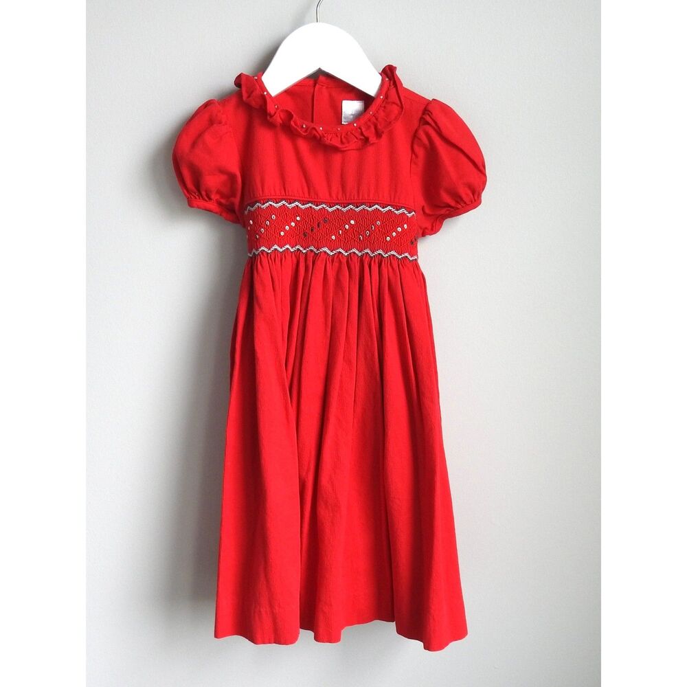 Edgehill Collection Red Corduroy Smocked Dress 4Y